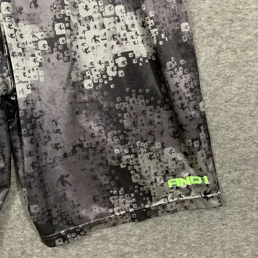 Y2K‎ And1 Basketball Shorts Men Fits XL Black Camo Shiny Satin Elastic Baggy 11